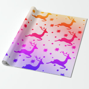 Papier Cadeau Élégant motif holographique de rennes de Noël