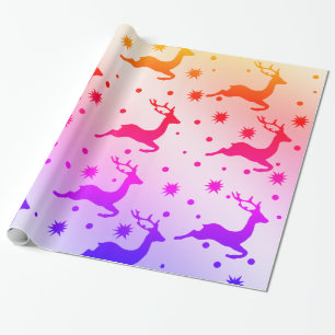 Papier Cadeau Élégant motif holographique de rennes de Noël