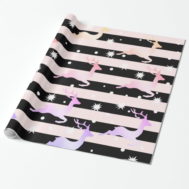 Papier Cadeau Élégant motif holographique de rennes de Noël (Déroulé)