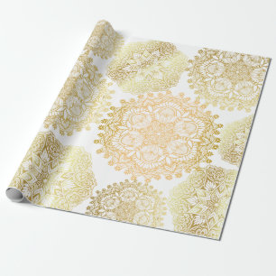 Papier Cadeau Élégant Motif Mandala Or Et Blanc