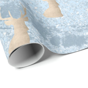 Papier Cadeau Élégant motif moderne de cerfs de Noël doré et