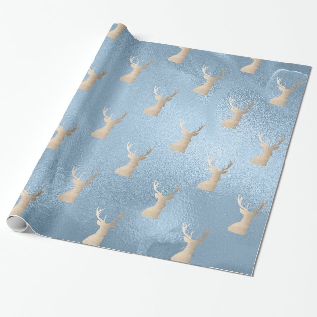 Papier Cadeau Élégant motif moderne de Noël bleu doré (Déroulé)