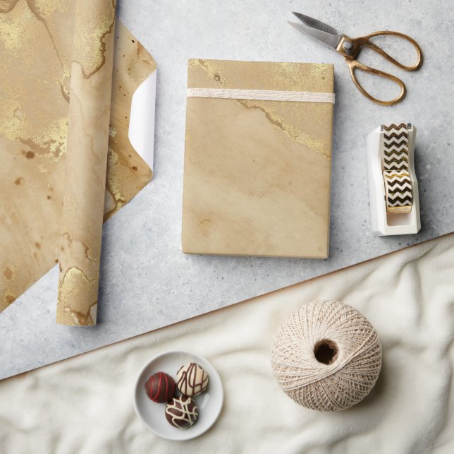 Papier Cadeau Elégant Motif moderne en marbre d'or Faux (Artisanat)