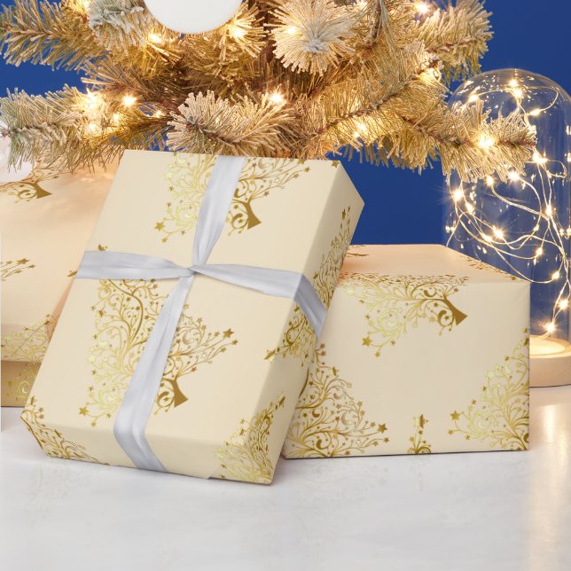 Papier Cadeau Élégant Motif moderne Gold Christmas Tree (Vacances)