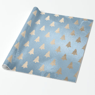 Papier Cadeau Elégant motif moderne or & bleu sapin de Noël