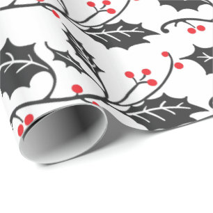 Papier Cadeau Élégant Motif moderne rouge et noir Holly