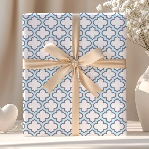 Papier Cadeau Élégant motif morocain quatrefeuilles bleu clair