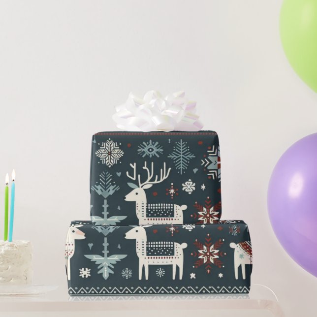 Papier Cadeau Élégant Motif nordique de rennes (Cadeaux de fête)