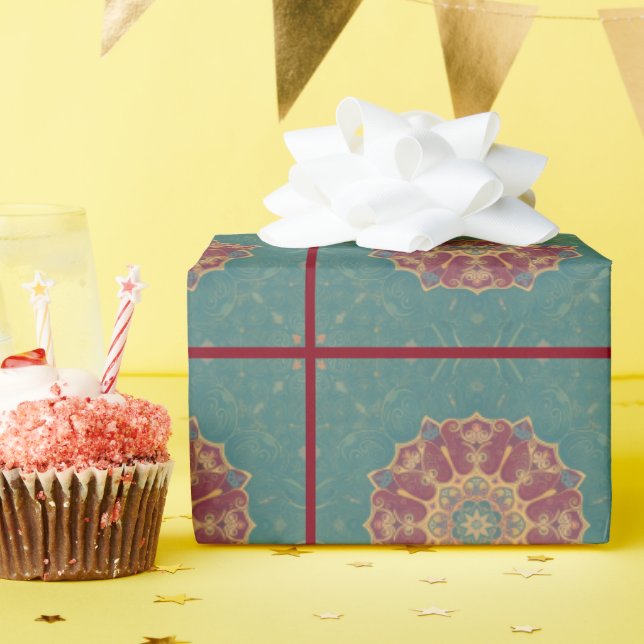 Papier Cadeau Elégant motif orienté turquoise (Fête d'anniversaire)