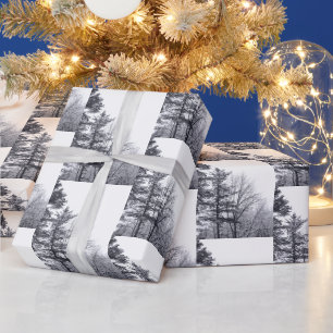 Papier Cadeau Élégant Motif photo hiver sur les arbres couverts 