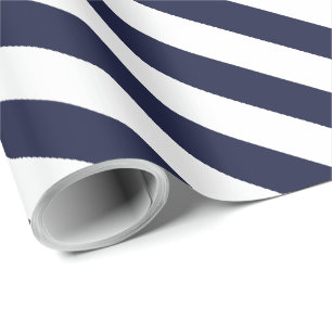 Papier Cadeau Élégant motif rayé bleu marine foncé et blanc