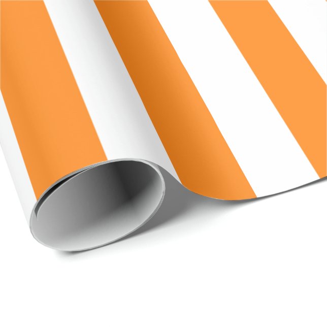 Papier Cadeau Élégant motif rayé orange vif et blanc (Coin rond)