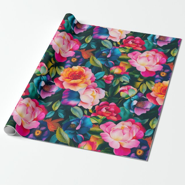 Papier Cadeau Élégant motif rose (Déroulé)