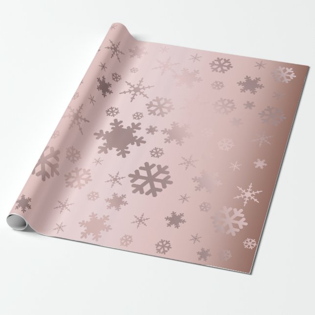 Papier Cadeau Élégant Motif Rose de Noël Gold Snowflake (Déroulé)