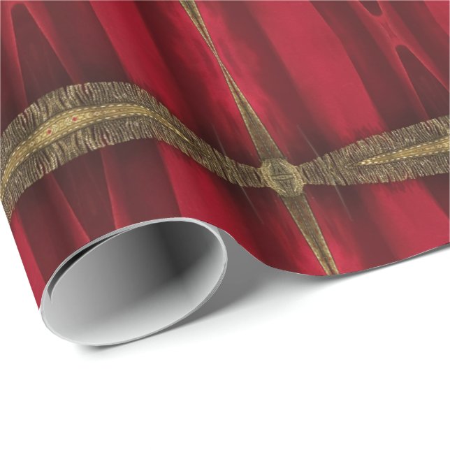 Papier Cadeau Élégant Motif rouge et or (Coin rond)