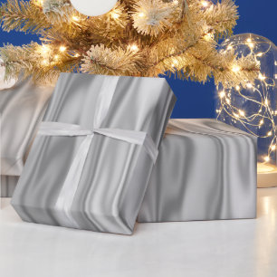 Papier Cadeau Élégant Noël Argent Faux Satin Graphique