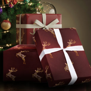 Papier Cadeau Élégant Noël de rennes rouges et dorés modernes
