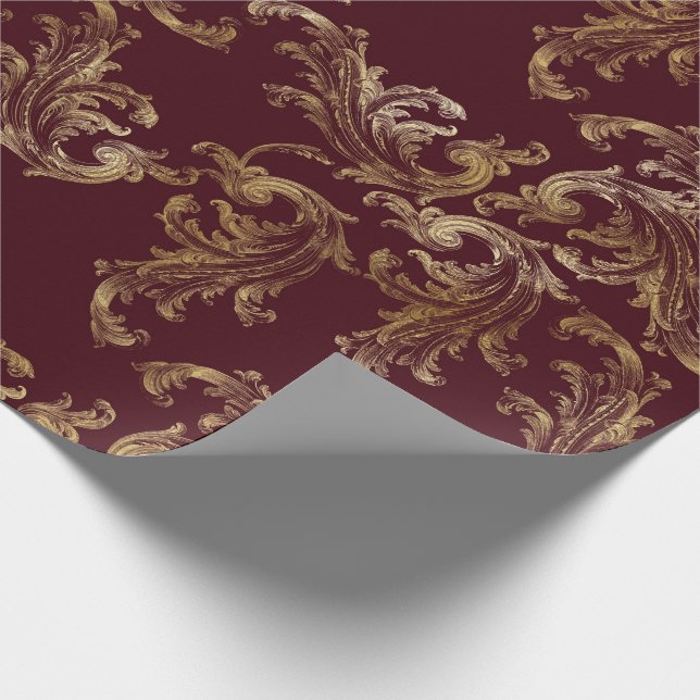 Papier Cadeau Élégant Noël des Fêtes de Brocade Rouge (Coin)