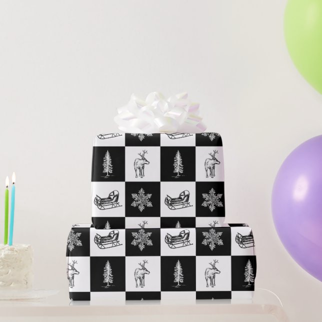 Papier Cadeau Élégant Noël moderne noir et blanc (Cadeaux de fête)
