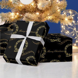 Papier Cadeau Élégant Noël noir et or