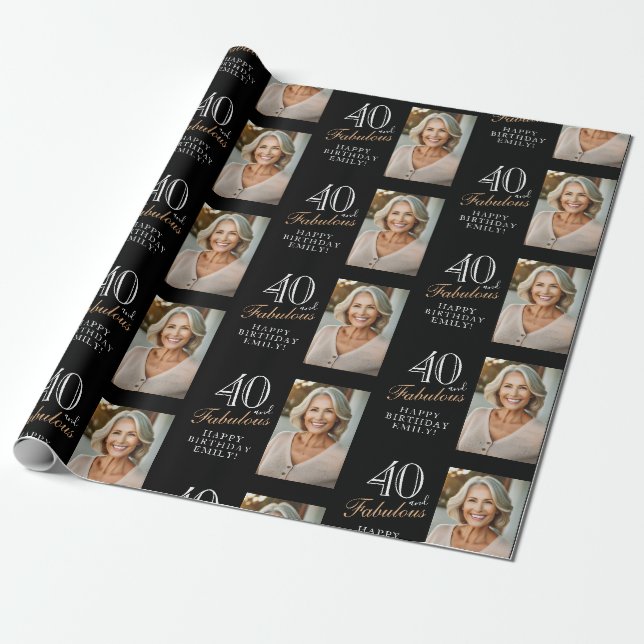 Papier Cadeau Elégant noir 40 et fabuleux 40e anniversaire Photo (Déroulé)