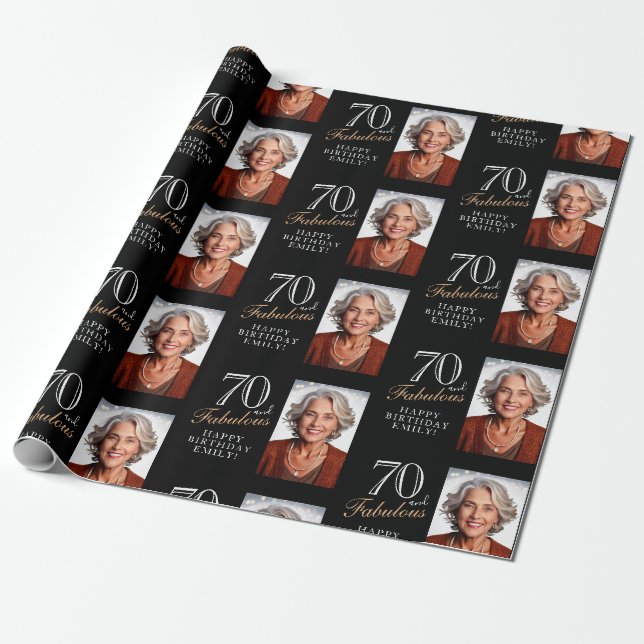 Papier Cadeau Elégant noir 70 et fabuleux 70e anniversaire Photo (Déroulé)