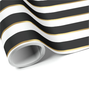 Papier Cadeau Élégant noir blanc or horizontale bande