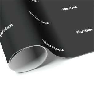 Papier Cadeau Elégant noir blanc personnalisé nom texte cadeau d