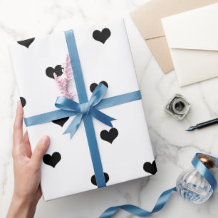 Papier Cadeau Élégant noir blanc Valentine's day coeur motif