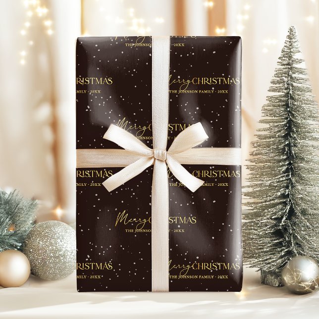 Papier Cadeau Élégant Noir et Or Joyeux Noël Nom de famille (Créateur téléchargé)