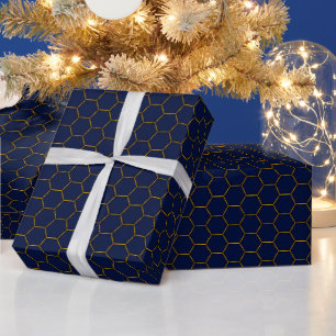 Papier Cadeau Elégant Octagon Marine & Or
