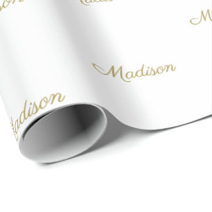 Papier Cadeau Elégant or blanc script personnalisé nom Anniversa