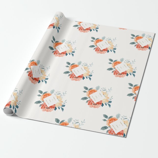 Papier Cadeau Élégant or Blush Floral Script Mariage (Déroulé)