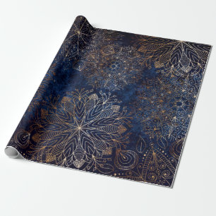 Papier Cadeau Elégant or et bleu foncé Motif de mandala