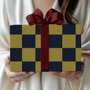 Papier Cadeau Elégant or et bleu marine À damiers Motif