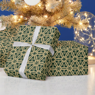 Papier Cadeau Elégant or et motif géométrique vert pin foncé