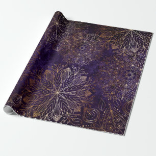 Papier Cadeau Élégant or et violet Motif de mandala Floral