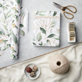 Papier Cadeau Elégant or Eucalyptus Feuilles de verdure