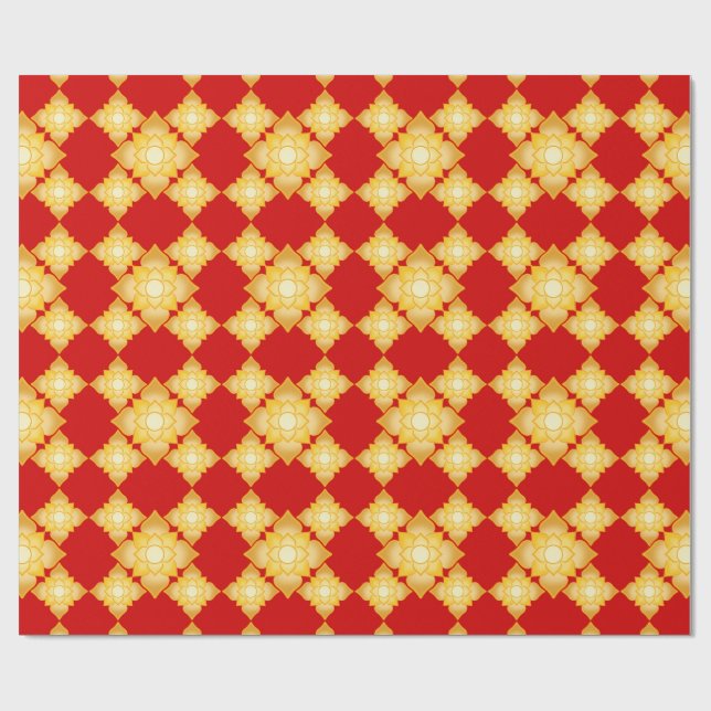 Papier Cadeau Elégant or Floral géométrique Motif sans couture (Plat)