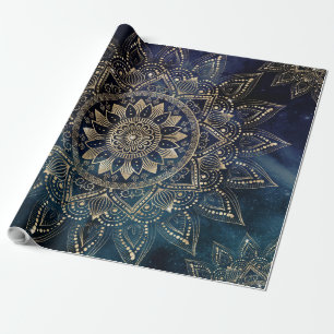 Papier Cadeau Elégant or Mandala Blue Galaxy Design