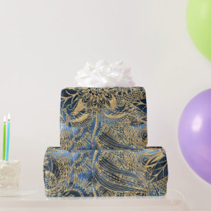 Papier Cadeau Elégant or Mandala Fleurs Bleu Nebula