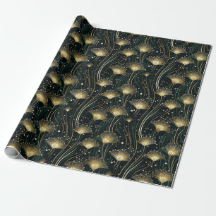 Papier Cadeau Elégant or noir art déco floral