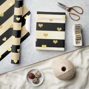 Papier Cadeau Elégant or & noir Valentine's jour coeur motif