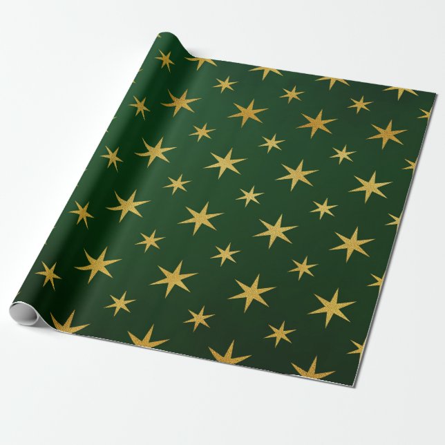 Papier Cadeau Elégant or vert Noël étoile Motif cadeau (Déroulé)
