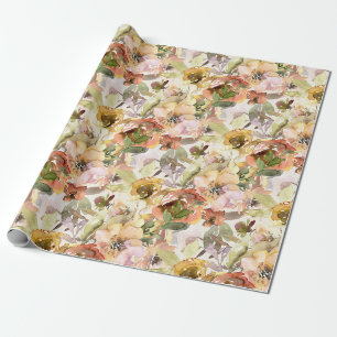 Papier Cadeau Élégant orange brûlé jaune automne floral