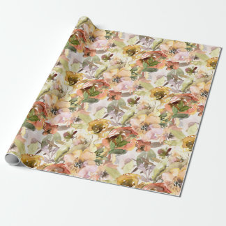Papier Cadeau Élégant orange brûlé jaune automne floral