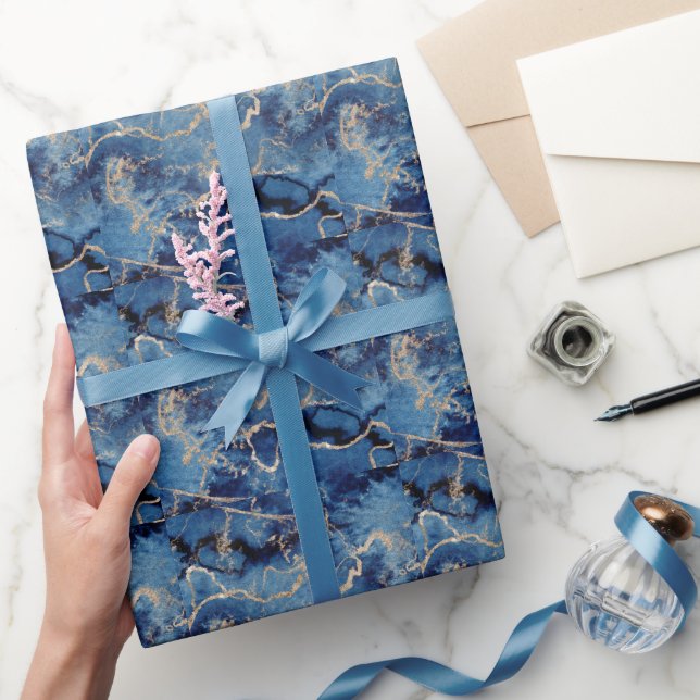Papier Cadeau Élégant papier d'enveloppement d'aquarelle bleu fo (Cadeaux)