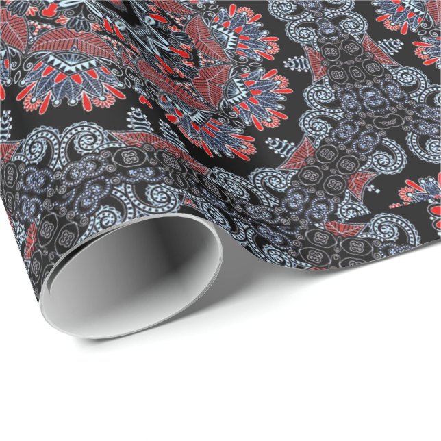 Papier Cadeau Élégant papier d'enveloppement gris et rouge manda (Coin rond)