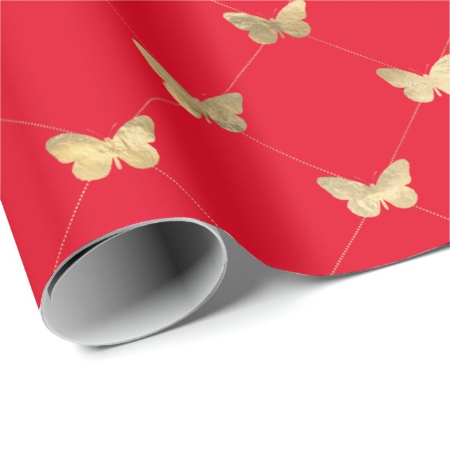 Papier Cadeau Élégant Papier Motif d'enveloppement de papillon r (Coin rond)
