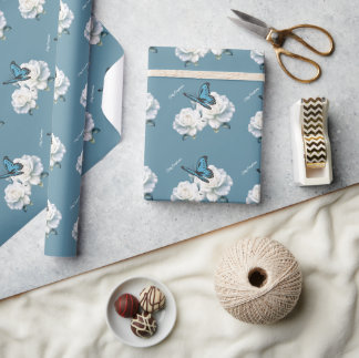 Papier Cadeau Elégant papillon bleu clair Quinceañera -